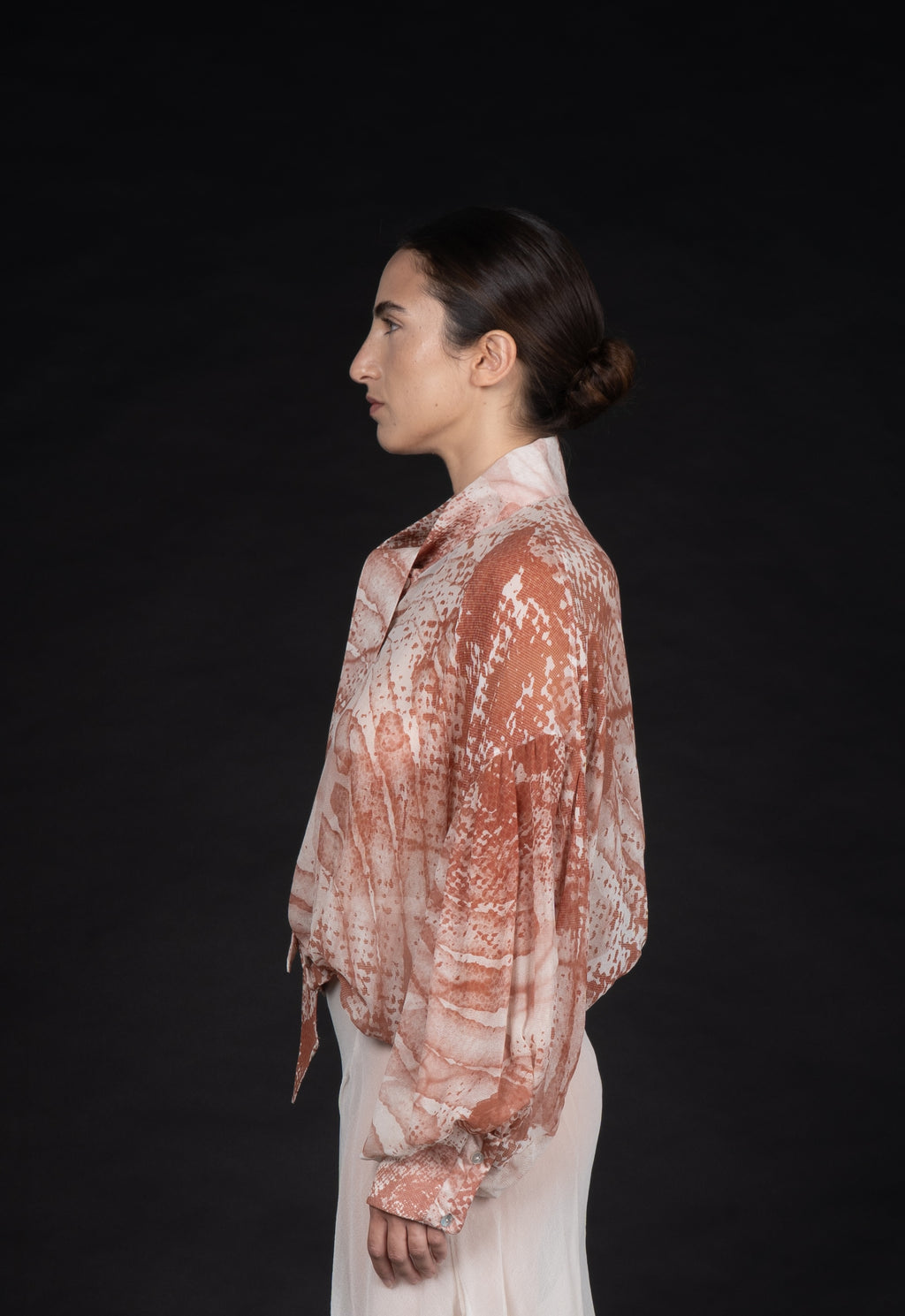 Pussybow blouse amber print