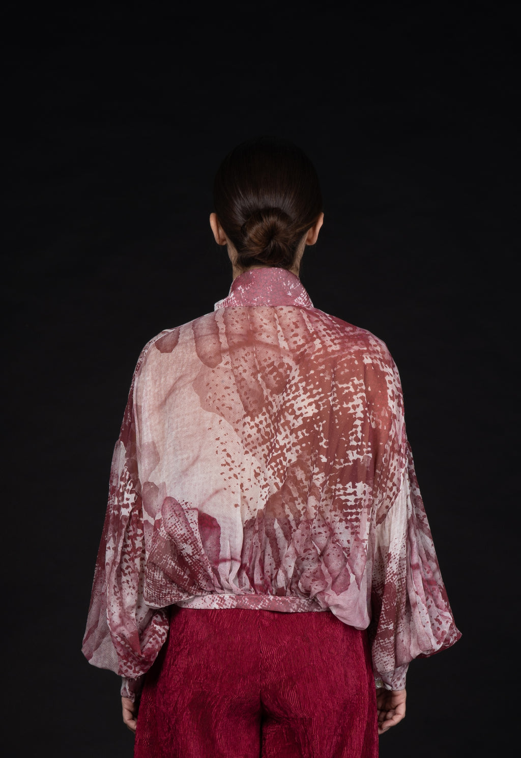 Pussybow blouse maroon print